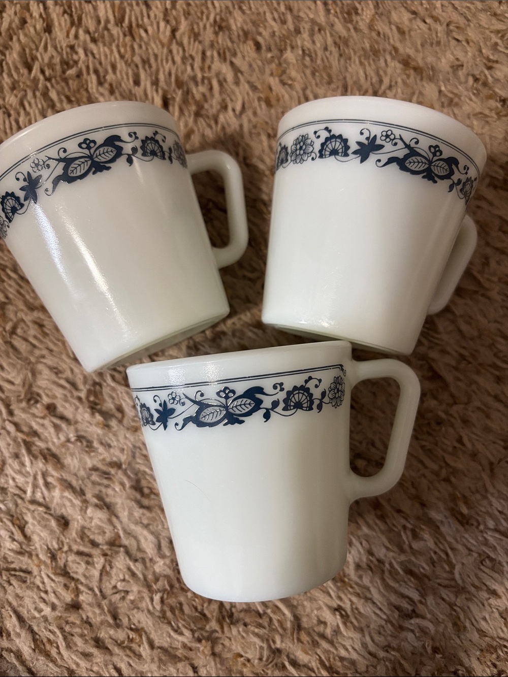 Vintage Corelle Old Town Blue milk glass mugs